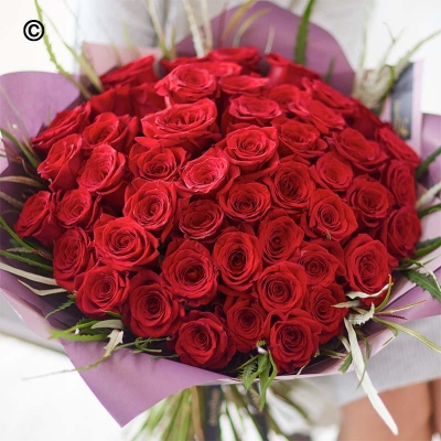 50 Large Headed Red Rose Bouquet