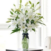 Luxury White Oriental Lily Vase. *